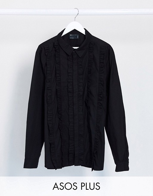 ASOS DESIGN Plus regular fit shirt with extreme ruffle front in black
