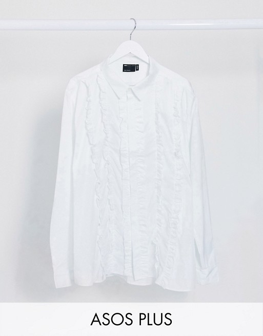 ASOS DESIGN Plus regular fit shirt with extreme ruffle front in white
