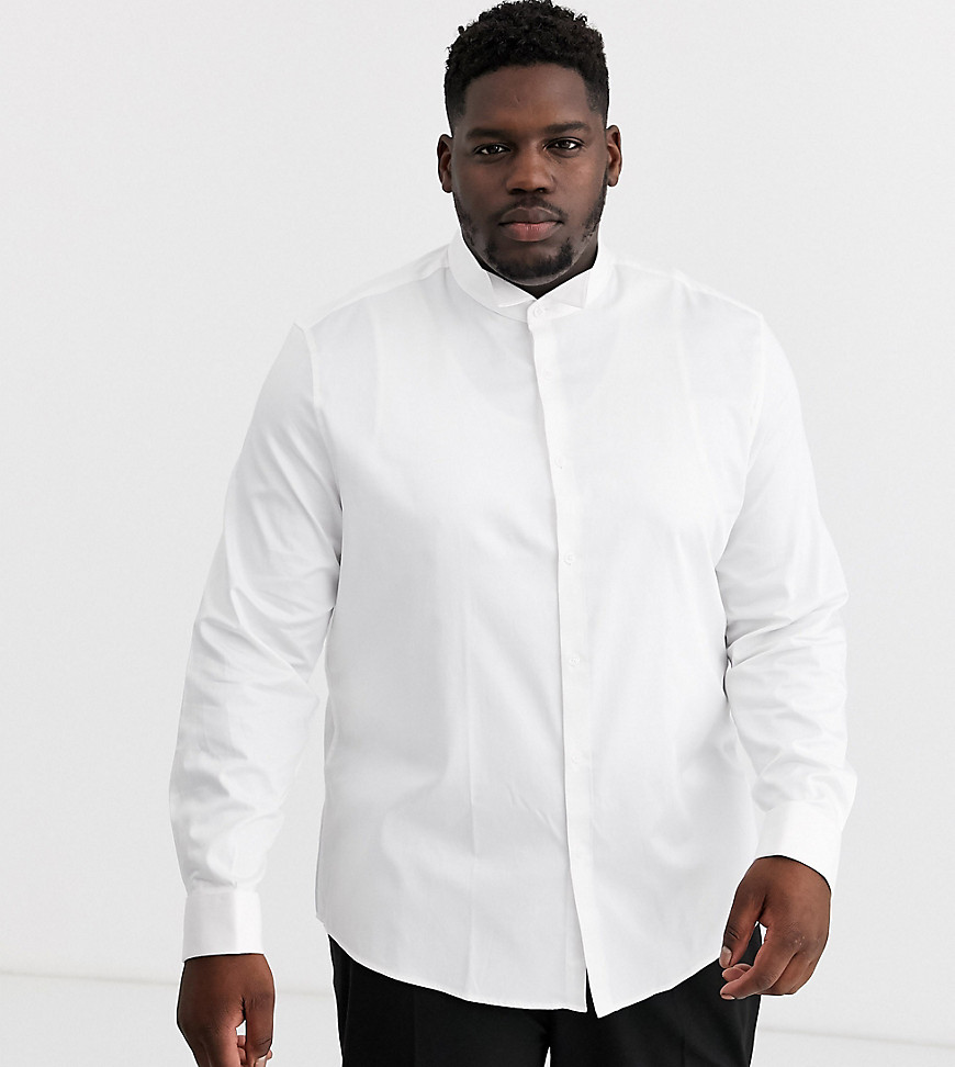 ASOS DESIGN Plus regular fit textured shirt with collar bar in white