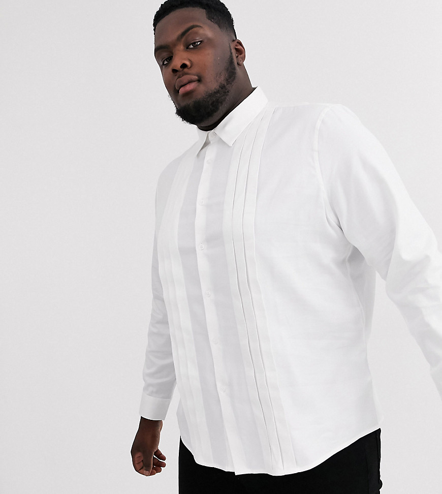 ASOS DESIGN Plus regular fit textured shirt with pleat detail in white