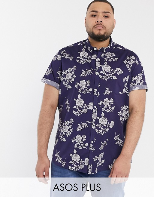 ASOS DESIGN Plus regular floral shirt in navy