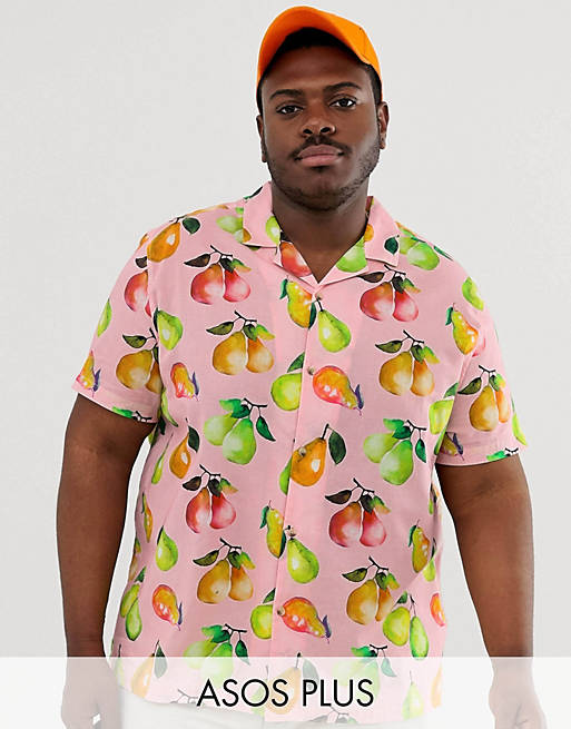 ASOS DESIGN Plus relaxed fit revere collar shirt with pear print