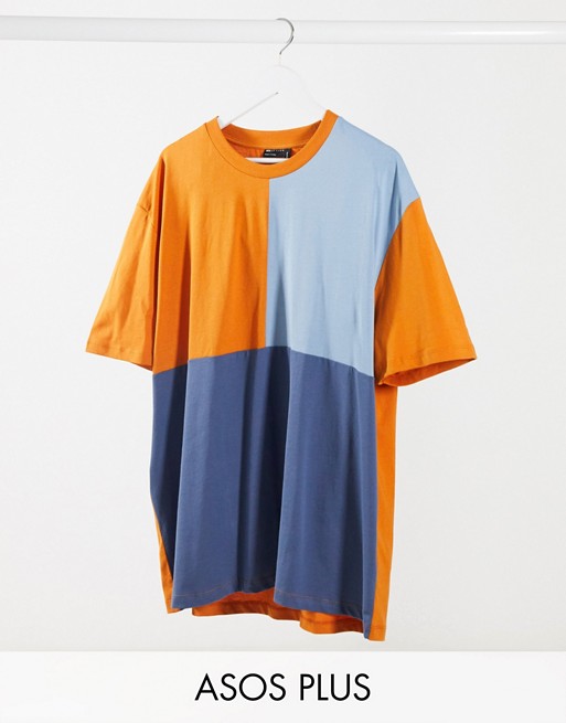 ASOS DESIGN Plus relaxed t-shirt with colour block in navy