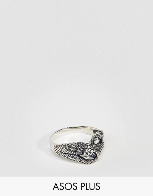 ASOS DESIGN - Plus - Ring van echt zilver met slang rondom