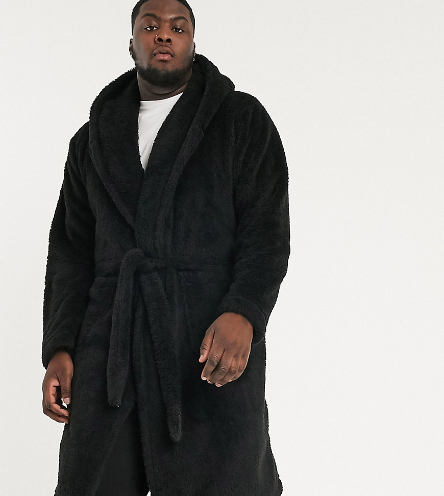 Asos Design Plus Robe In Fluffy Black Fabric