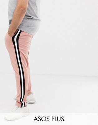 ASOS DESIGN - Plus - Rosa mjukisbyxor i skinny passform med sidoränder i retro