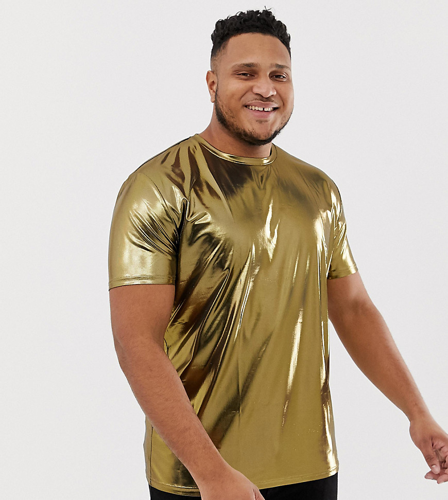 ASOS Design - Plus - Ruimvallend lang T-shirt van metallic stof in goudkleur
