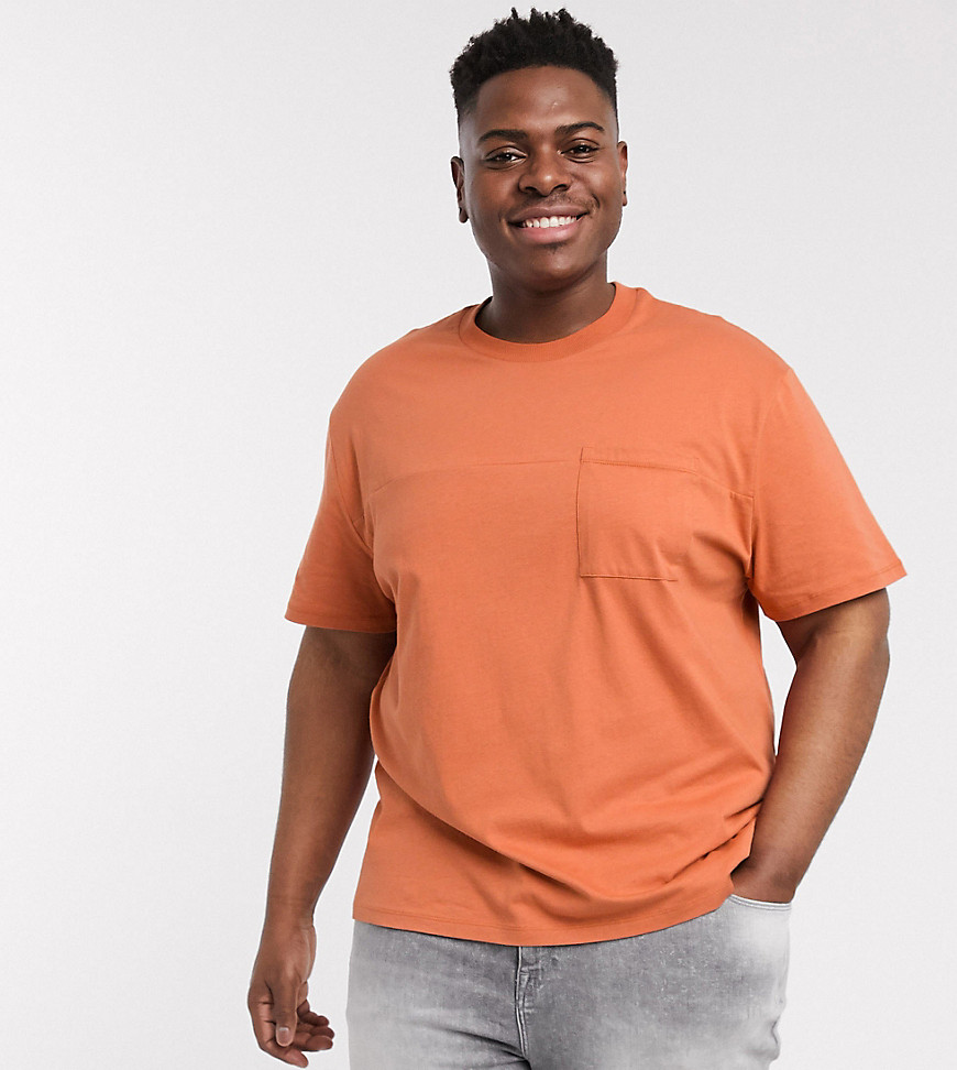 ASOS DESIGN Plus - Ruimvallend T-shirt met zakje in oranje