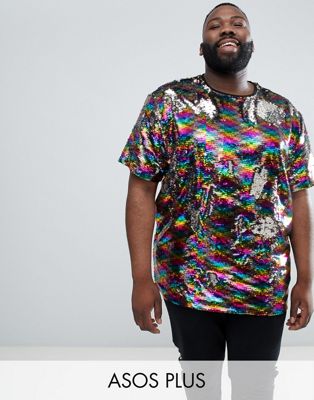 ASOS DESIGN - Plus - Ruimvallend T-shirt voor festivals met regenboog lovertjes-Multi