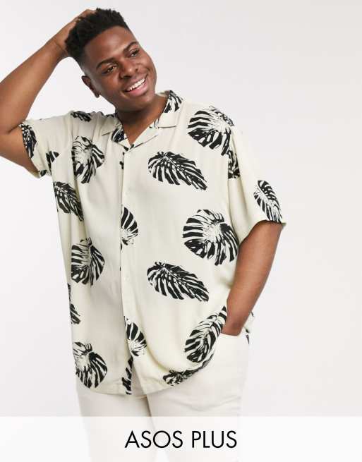 ASOS DESIGN Plus - Ruimvallend viscose overhemd met kreukeffect, revers en grote bloemenprint