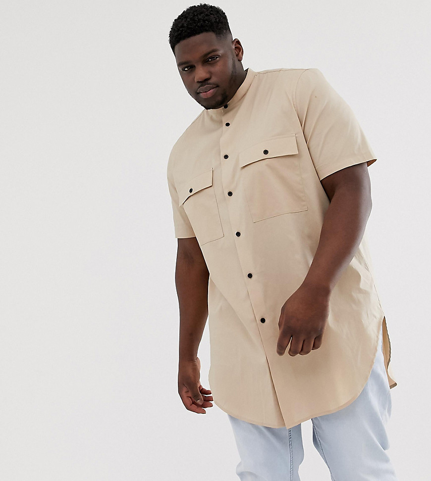 ASOS DESIGN Plus – Sandfärgad skjorta i extra longline-modell med normal passform-Beige