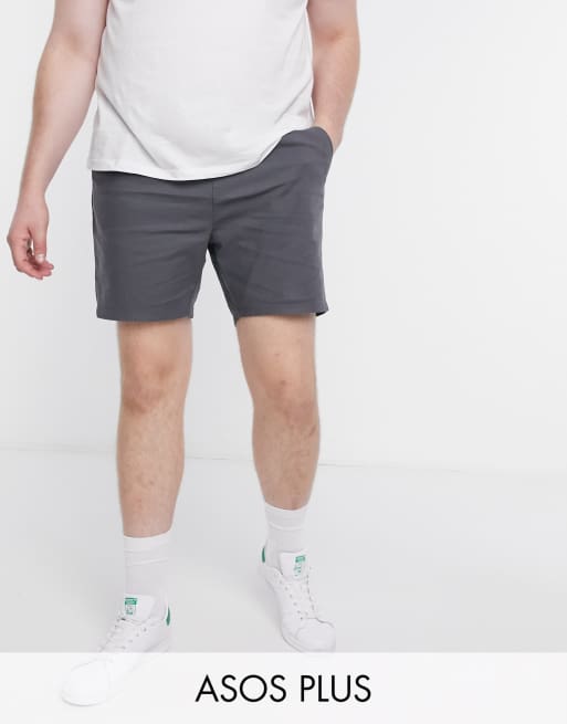 ASOS DESIGN – Plus – Schmal geschnittene Chino-Shorts in Dunkelgrau mit elastischem Bund