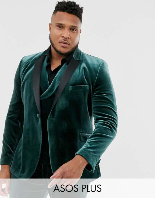 ASOS DESIGN – Plus – Super enger Smoking aus Samt in Tannengrün, 2 von 4