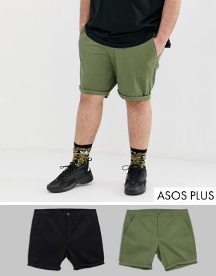 ASOS DESIGN - Plus - Set van 2 skinny chinoshorts in kaki en zwart, bespaar-Multi