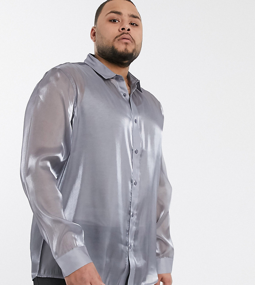 ASOS DESIGN Plus - Skinnende skjorte med regular fit-Sølv