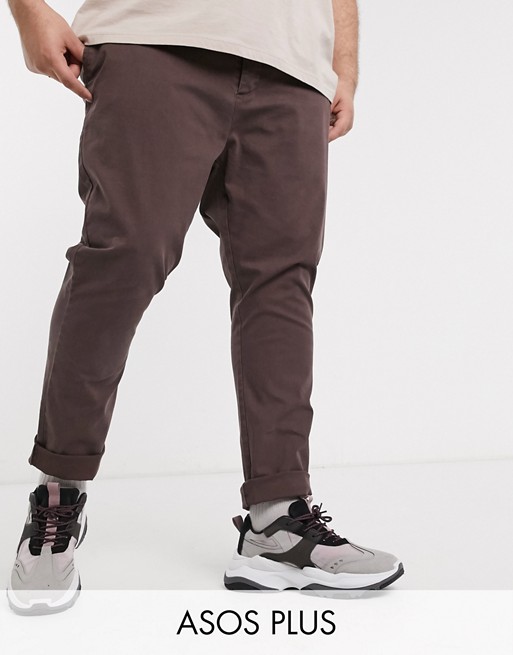 ASOS DESIGN Plus skinny ankle grazer chinos in washed brown