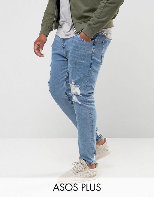 ASOS DESIGN Plus skinny jeans in light wash blue vintage with heavy ...