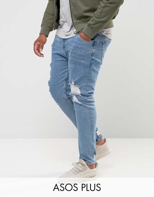 ASOS DESIGN Plus skinny jeans in light wash blue vintage with heavy ...