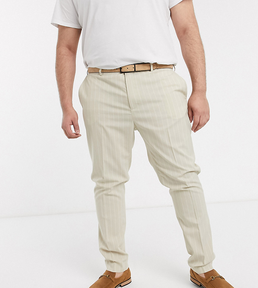 ASOS DESIGN - Plus - Skinny pantalons met krijtstreep in kiezelkleur-Kiezelkleurig