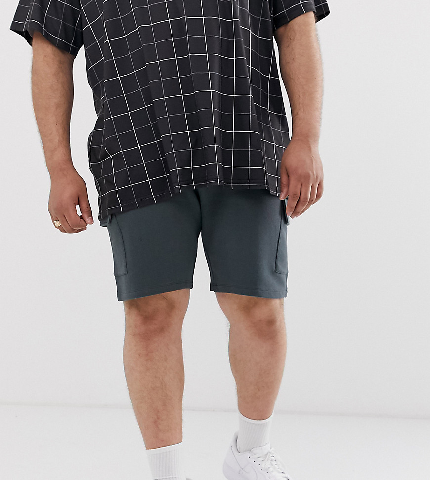 ASOS DESIGN - Plus - Skinny shorts van jersey met cargozakken in donker grijs