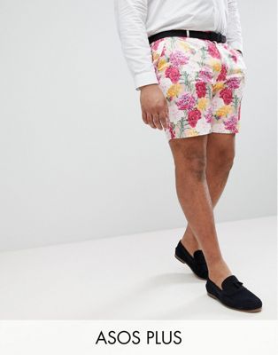 Asos Design Plus Skinny Smart Shorts In Pink Floral Print