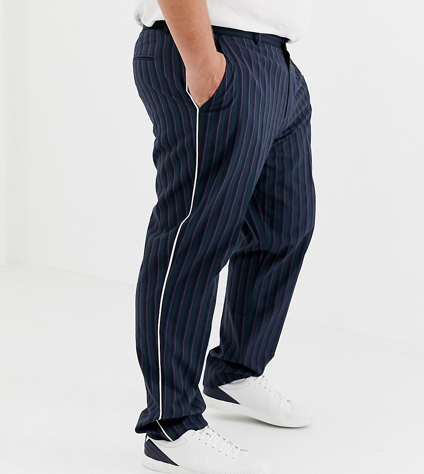ASOS DESIGN Plus skinny smart trouser in stripe with white piping-Black