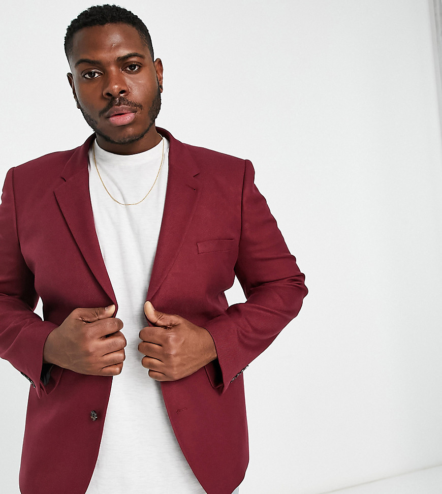 ASOS DESIGN Plus skinny suit jacket in burgundy twill-Red