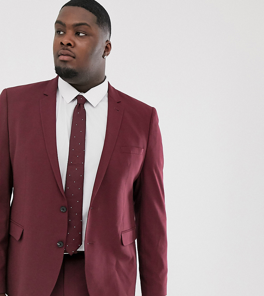 ASOS DESIGN Plus skinny suit jacket in burgundy-Red