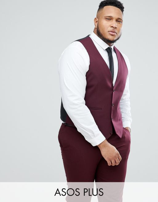 ASOS DESIGN Plus skinny suit waistcoat in burgundy ASOS