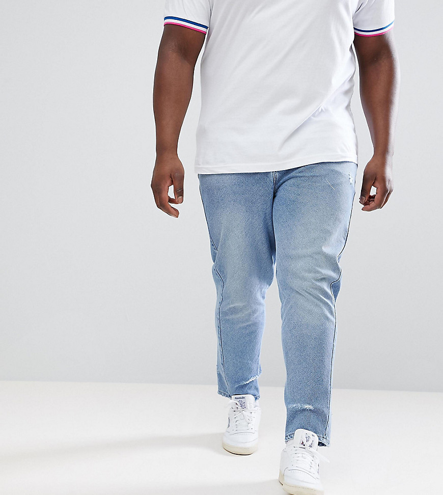 ASOS DESIGN Plus Skinny Twisted Seam Jeans In Light Wash Blue With Abrasions