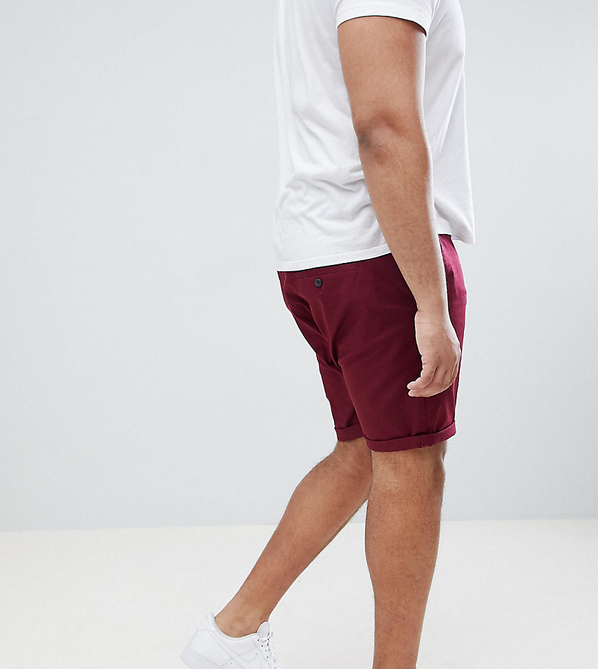 Asos Design Plus Slim Chino Shorts In Burgundy-red