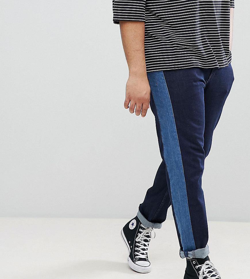 ASOS DESIGN Plus Slim Jeans In Indigo With Side Stripe Insert-Blue