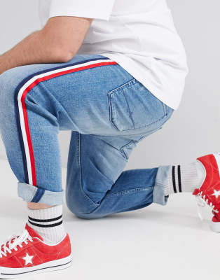 blue jeans with red stripe mens