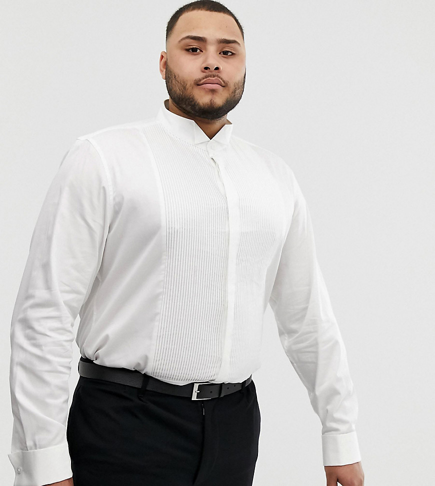 ASOS DESIGN Plus slim sateen shirt with pleated front placket-White
