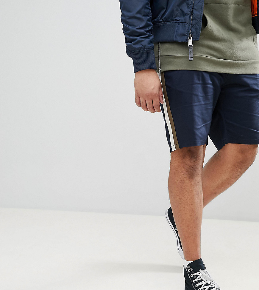 ASOS DESIGN Plus Slim Shorts In Navy With Double Side Stripe