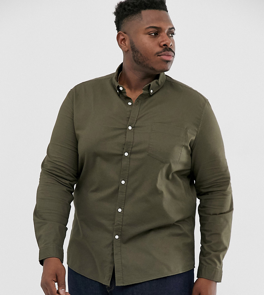ASOS DESIGN - Plus - Smal oxford overhemd met stretch in kaki-Groen