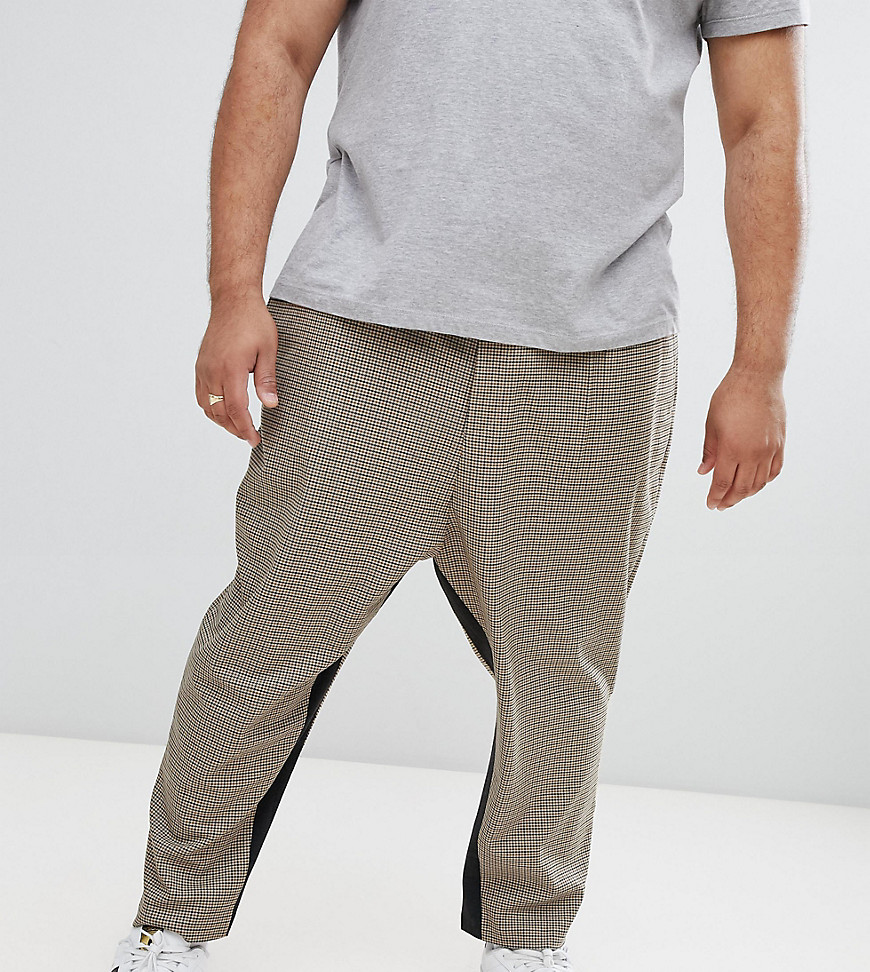 ASOS Design - Plus - Smaltoelopende nette broek met laag kruis in lichtbruine kleine ruit met strepen-Beige