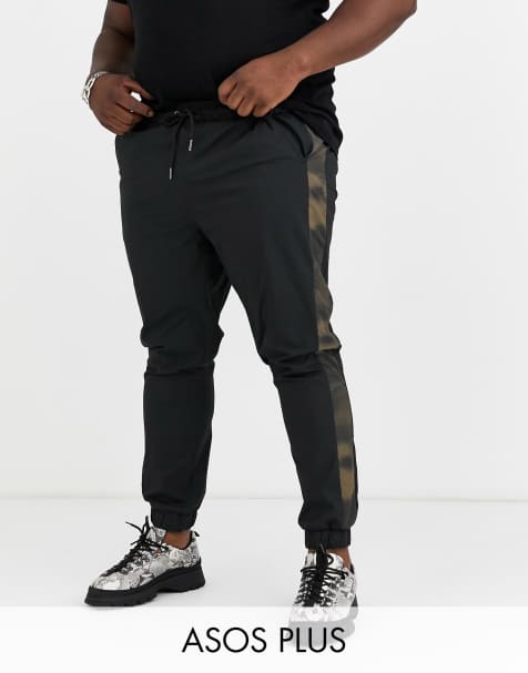 ASOS DESIGN Plus - sort skinny joggingbukser i uld med printet sidestribe - view 1