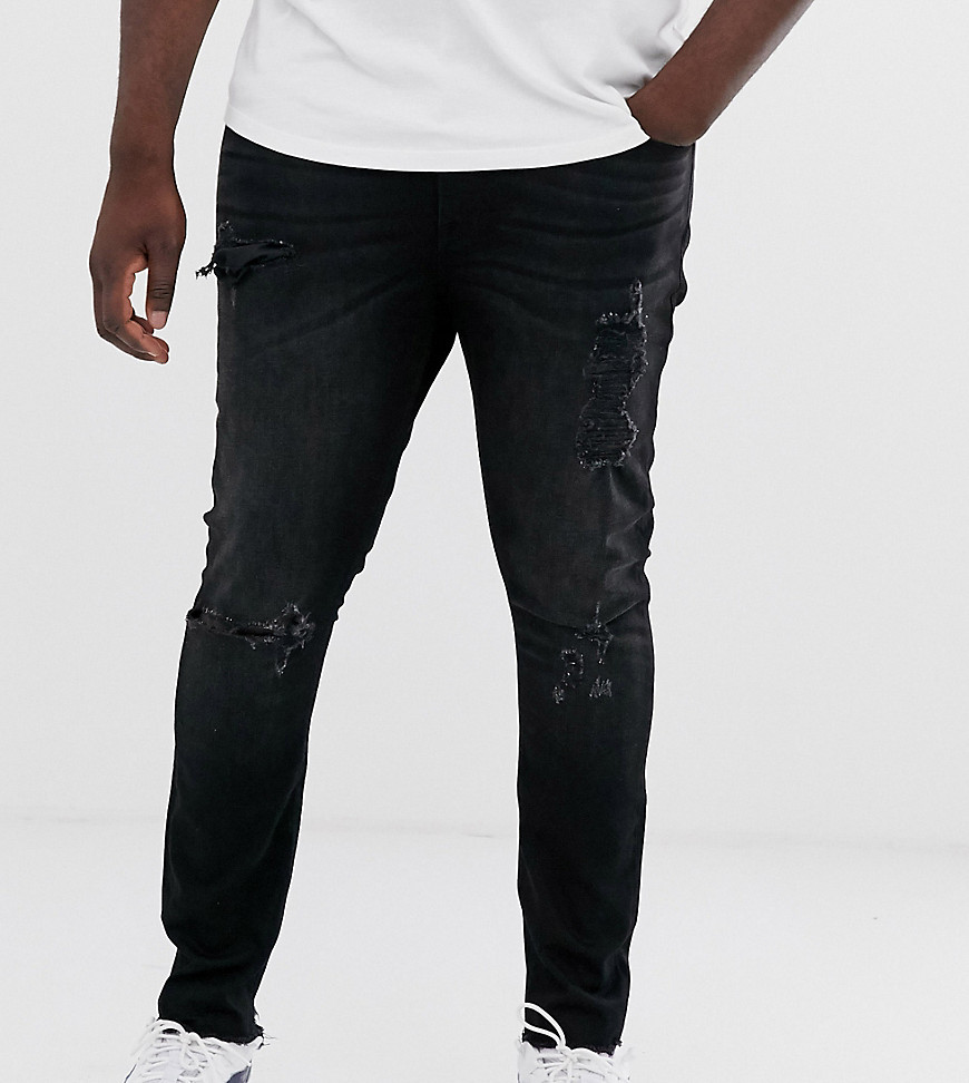ASOS DESIGN Plus – sortvaskede super skinny-jeans med kraftige flænger