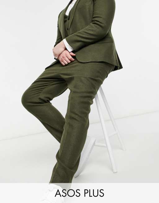 ASOS DESIGN Plus – Spodnie garniturowe o obcisłym kroju z diagonalu z domieszką wełny w kolorze khaki