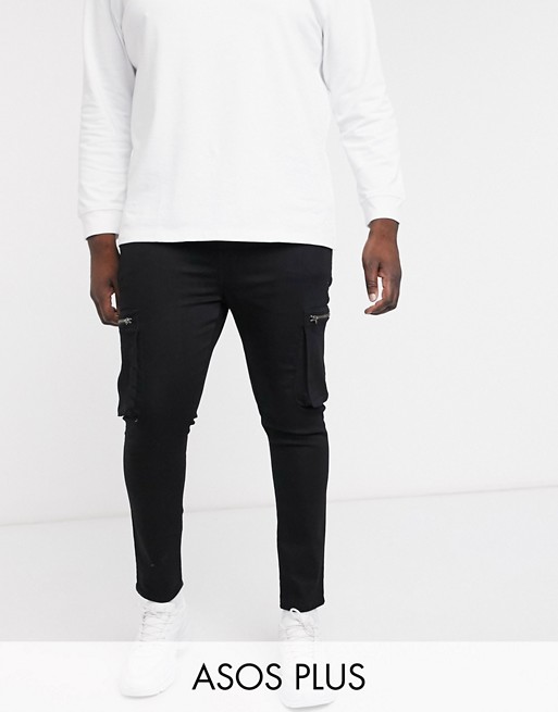 ASOS DESIGN Plus spray on jeans in power stretch with cargo pockets in black