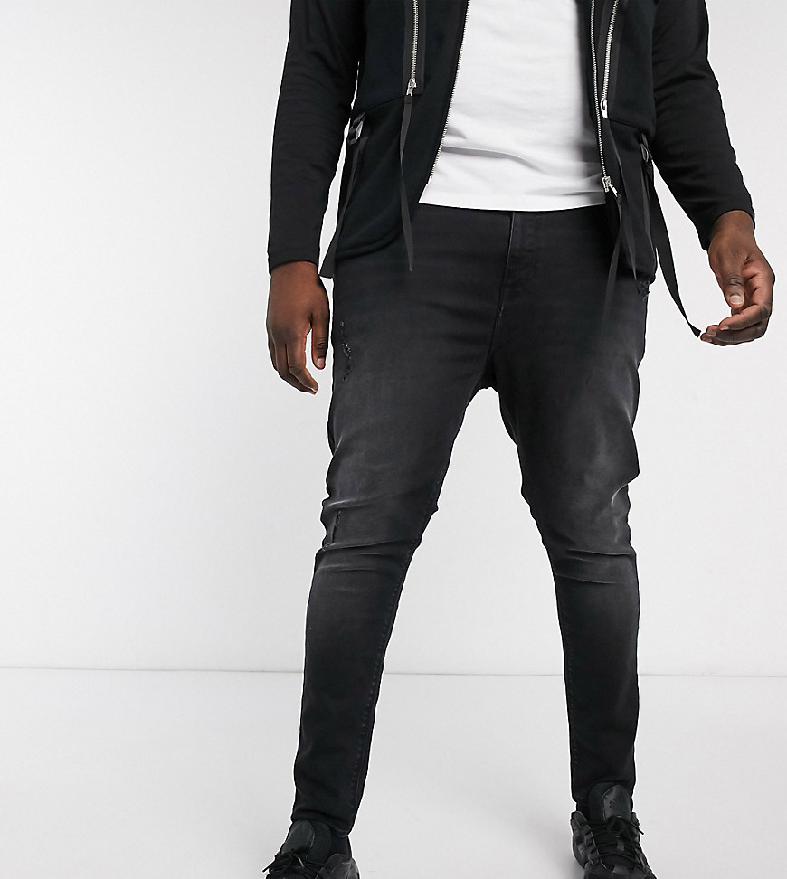 ASOS DESIGN Plus - Spray on jeans med power-stræk i washed black med slidmærker-Sort
