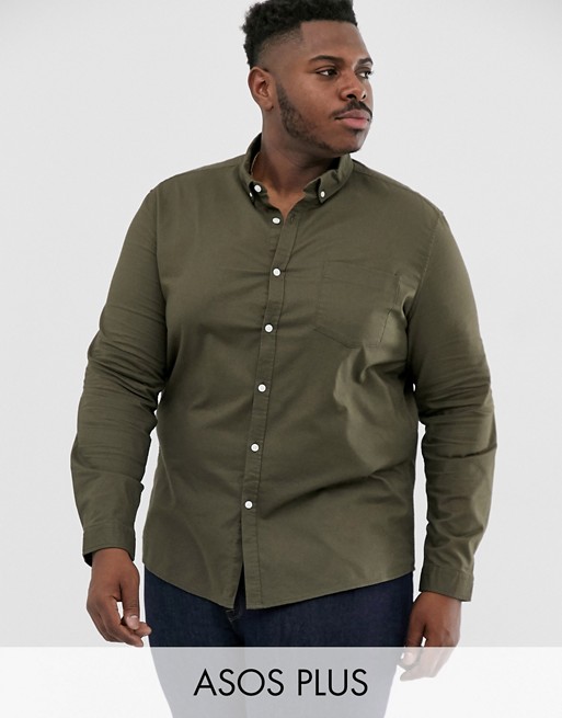 ASOS DESIGN Plus stretch slim oxford shirt in khaki