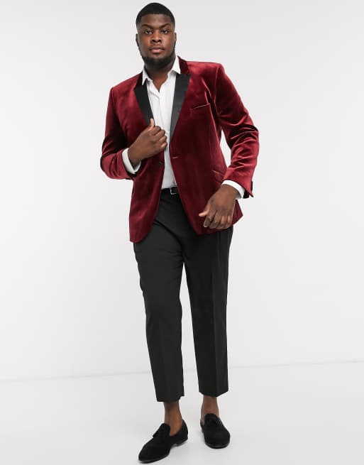 ASOS PLUS Super Skinny Blazer In Burgundy Velvet