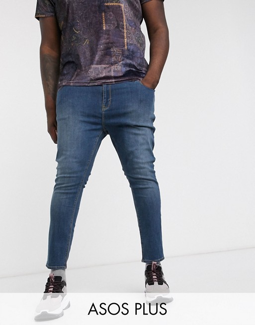 ASOS DESIGN Plus super skinny cropped jeans in mid wash blue