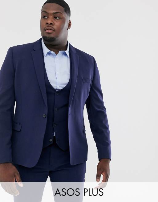 Plus Size Slim Fit Suit, Dark Blue