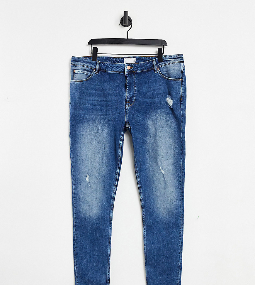 ASOS DESIGN Plus super skinny jeans in dark wash with abrasions-Blues