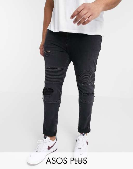 ASOS DESIGN Plus Super Skinny Jeans With Abrasions In Biker Style