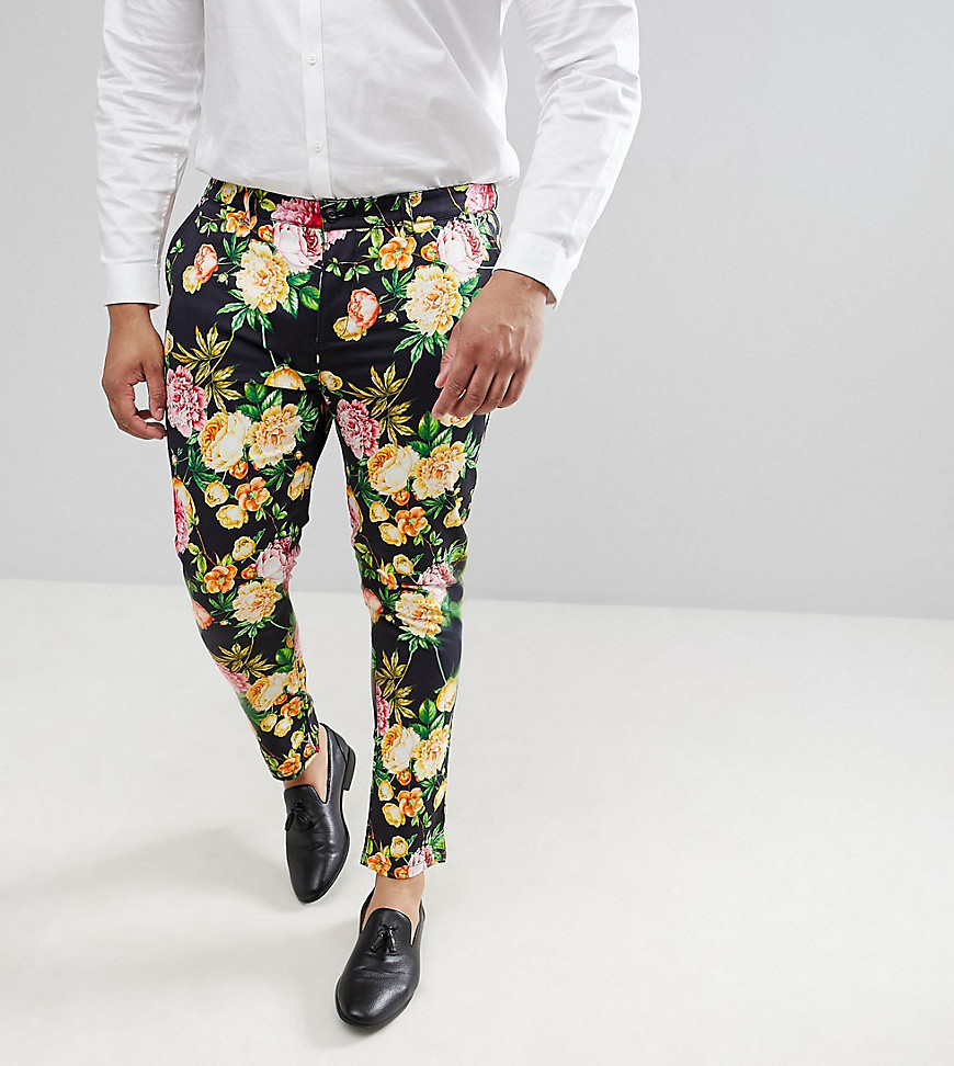 Asos Design Plus Super Skinny Pants In Navy Floral Print In White