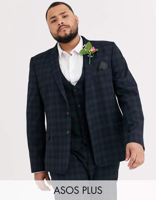ASOS DESIGN Plus super skinny suit in blackwatch tartan check in navy, 2 of 4